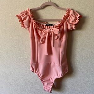 Misguided pink milkmaid off the shoulder bodysuit